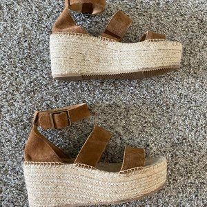 Soludos Cognac Platform Wedge Espadrille Sandal